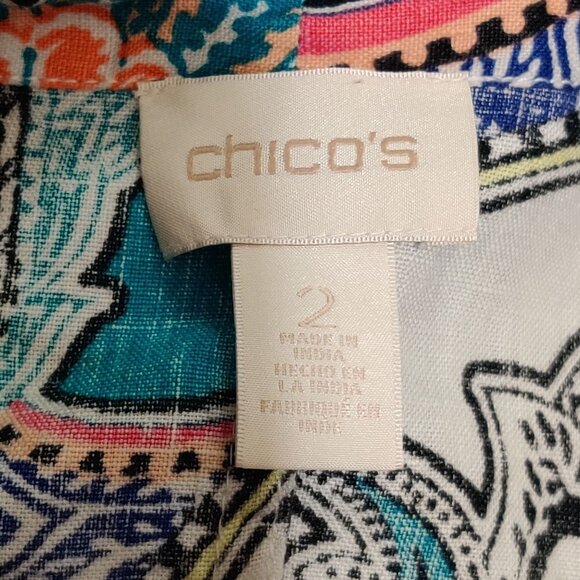 Chicos Womens Statement Jacket Artistic Paisley Linen Draped Open Front Sz 2 L - Picture 5 of 8